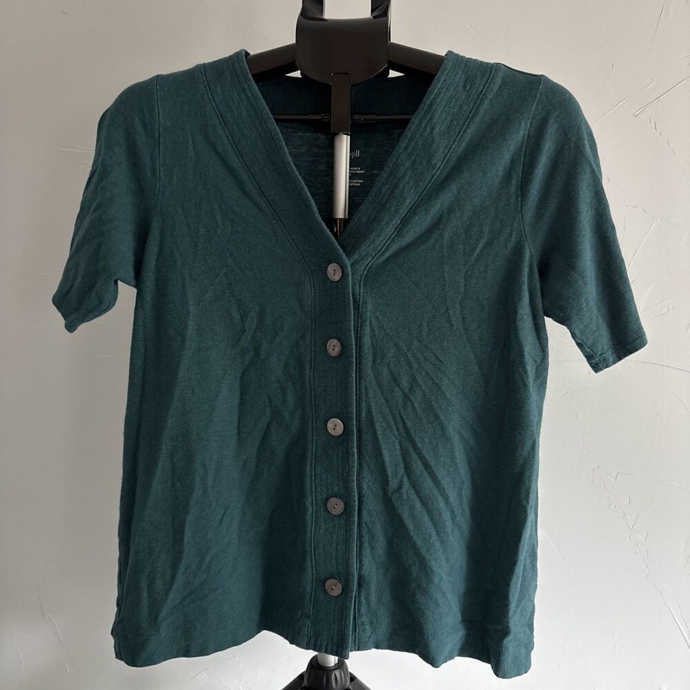 Pure Jill Green Hemp Cotton short Sleeve Cardigan Granola Girl Minimalist S
